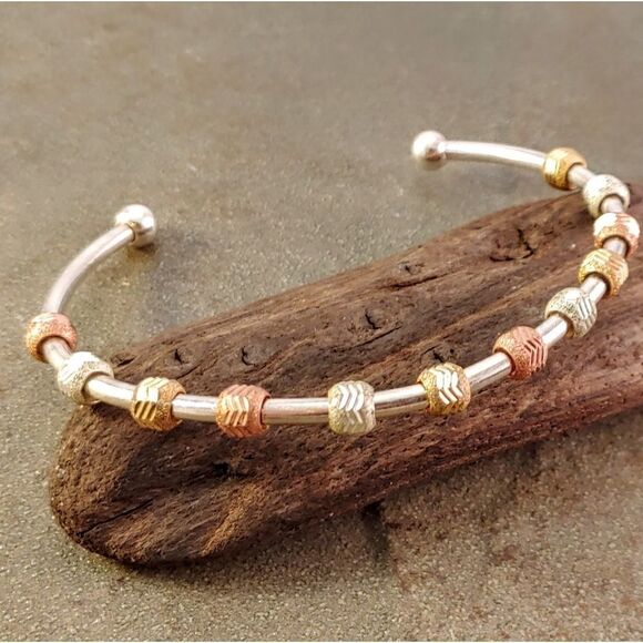 Sterling Silver Unisex Cuff Copper Brass Accents - Picture 2 of 3